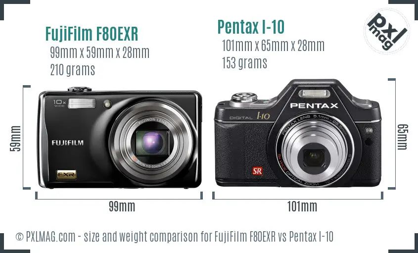 FujiFilm F80EXR vs Pentax I-10 size comparison