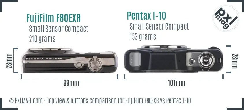 FujiFilm F80EXR vs Pentax I-10 top view buttons comparison