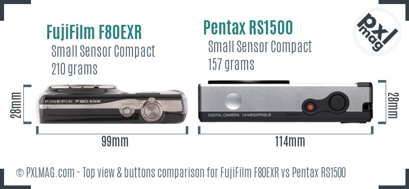 FujiFilm F80EXR vs Pentax RS1500 top view buttons comparison