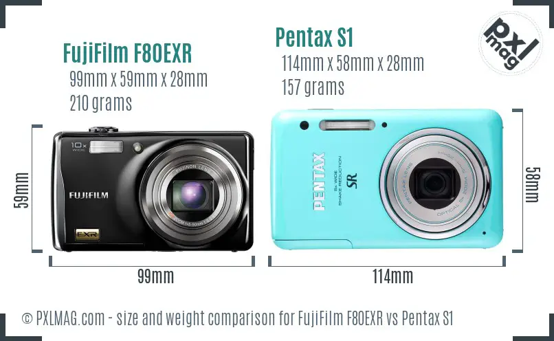 FujiFilm F80EXR vs Pentax S1 size comparison FujiFilm F80EXR vs Pentax S1 size comparison