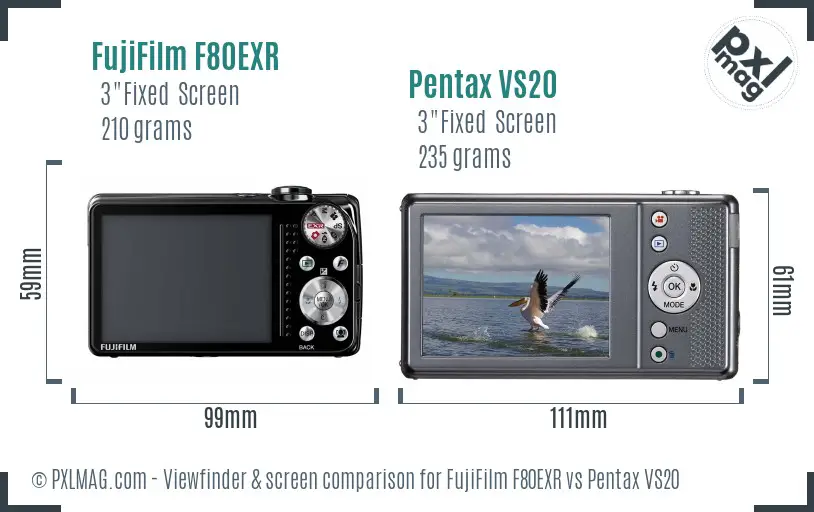 FujiFilm F80EXR vs Pentax VS20 Screen and Viewfinder comparison
