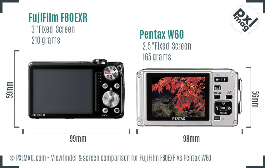 FujiFilm F80EXR vs Pentax W60 Screen and Viewfinder comparison