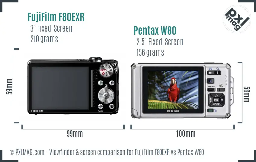 FujiFilm F80EXR vs Pentax W80 Screen and Viewfinder comparison