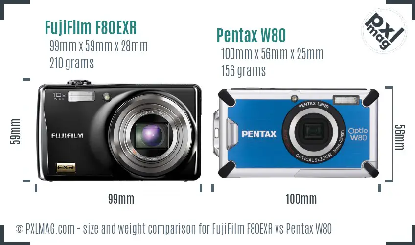 FujiFilm F80EXR vs Pentax W80 size comparison