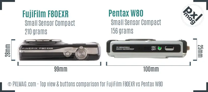 FujiFilm F80EXR vs Pentax W80 top view buttons comparison