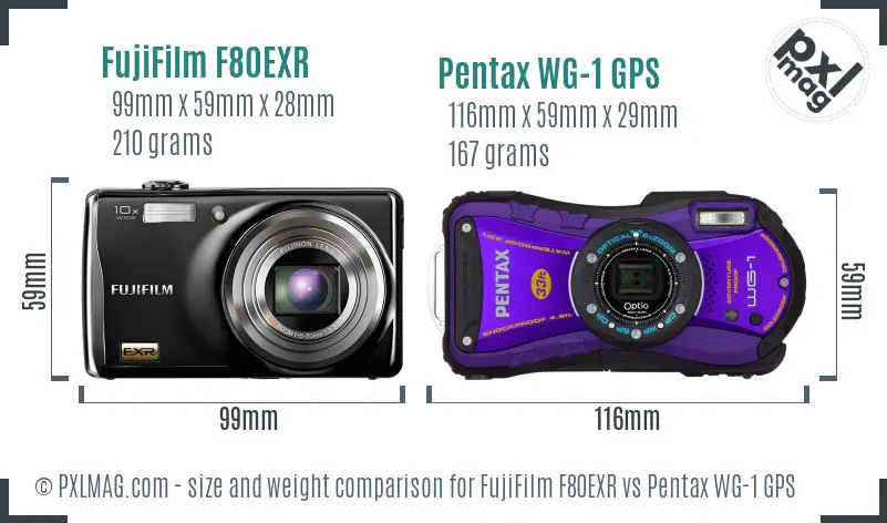 FujiFilm F80EXR vs Pentax WG-1 GPS size comparison