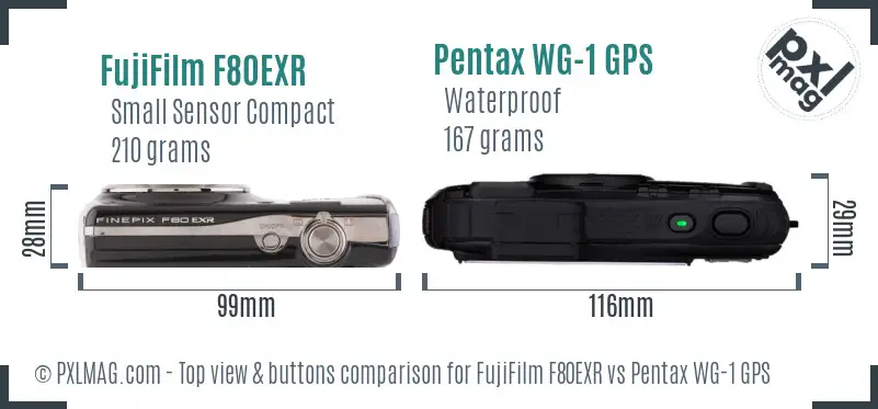 FujiFilm F80EXR vs Pentax WG-1 GPS top view buttons comparison