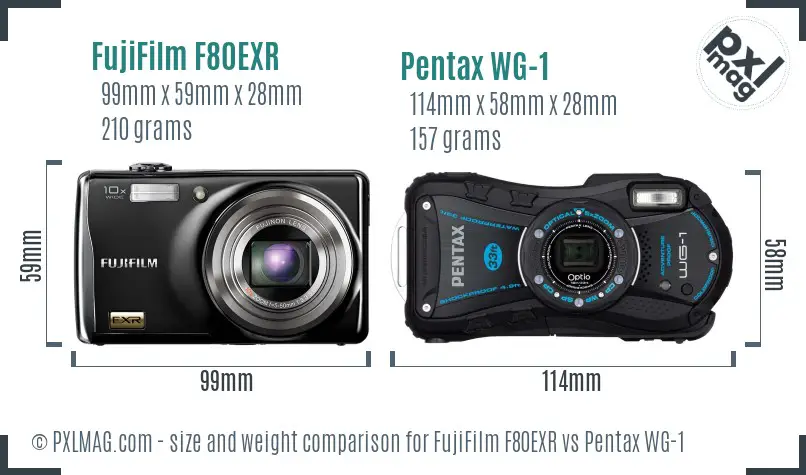 FujiFilm F80EXR vs Pentax WG-1 size comparison