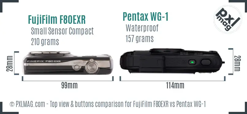 FujiFilm F80EXR vs Pentax WG-1 top view buttons comparison