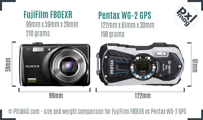 FujiFilm F80EXR vs Pentax WG-2 GPS size comparison
