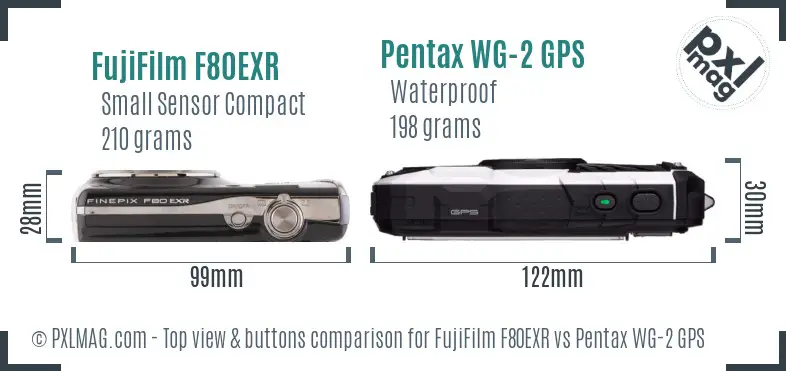 FujiFilm F80EXR vs Pentax WG-2 GPS top view buttons comparison