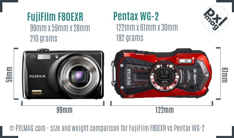 FujiFilm F80EXR vs Pentax WG-2 size comparison FujiFilm F80EXR vs Pentax WG-2 size comparison
