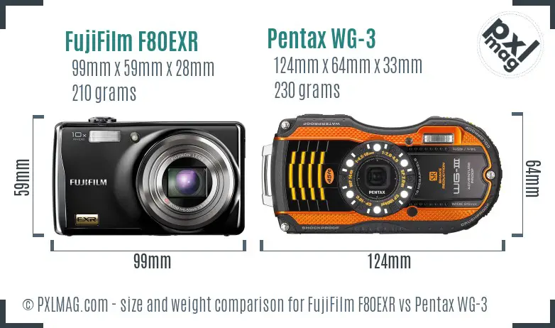 FujiFilm F80EXR vs Pentax WG-3 size comparison