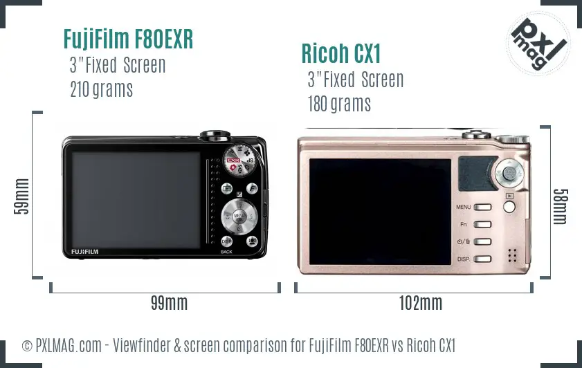 FujiFilm F80EXR vs Ricoh CX1 Screen and Viewfinder comparison