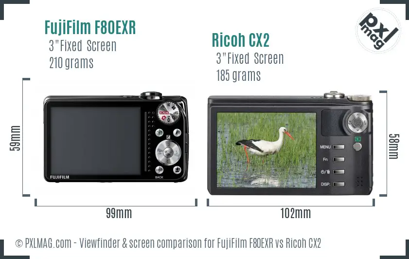 FujiFilm F80EXR vs Ricoh CX2 Screen and Viewfinder comparison