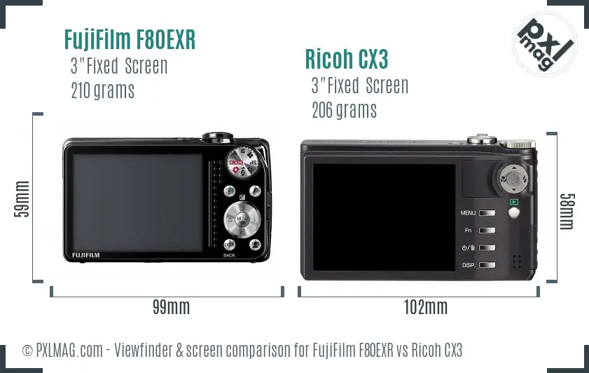FujiFilm F80EXR vs Ricoh CX3 Screen and Viewfinder comparison
