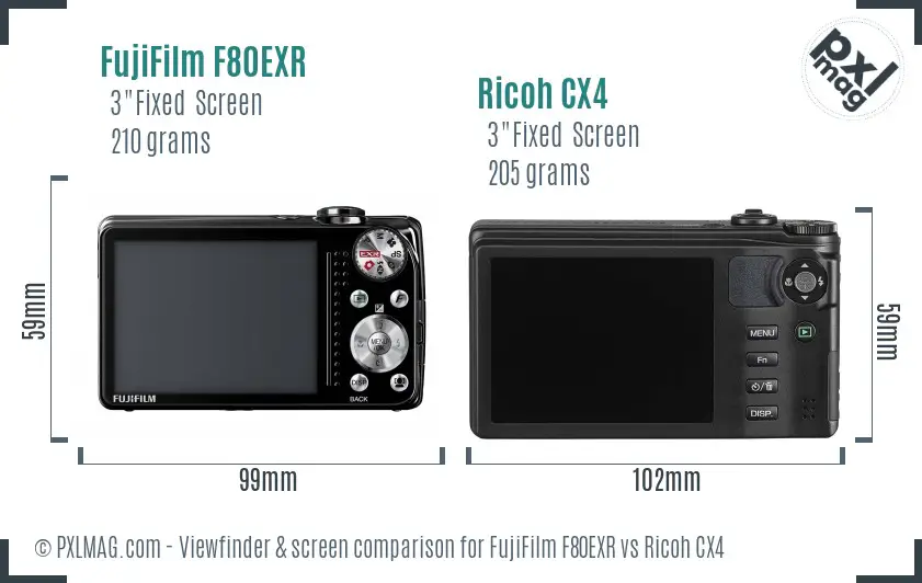 FujiFilm F80EXR vs Ricoh CX4 Screen and Viewfinder comparison