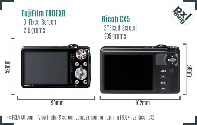 FujiFilm F80EXR vs Ricoh CX5 Screen and Viewfinder comparison FujiFilm F80EXR vs Ricoh CX5 Screen and Viewfinder comparison
