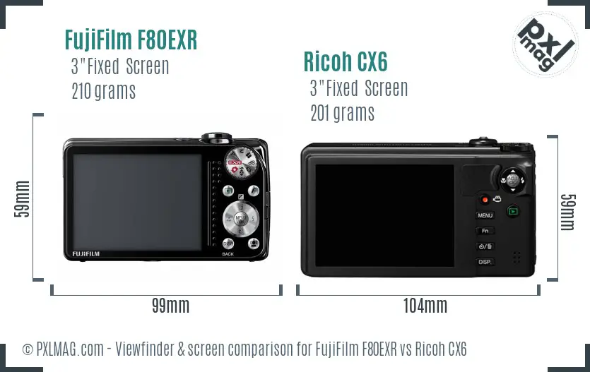 FujiFilm F80EXR vs Ricoh CX6 Screen and Viewfinder comparison