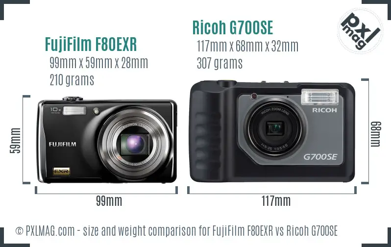 FujiFilm F80EXR vs Ricoh G700SE size comparison