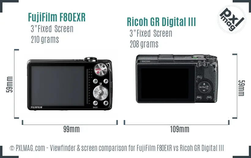 FujiFilm F80EXR vs Ricoh GR Digital III Screen and Viewfinder comparison