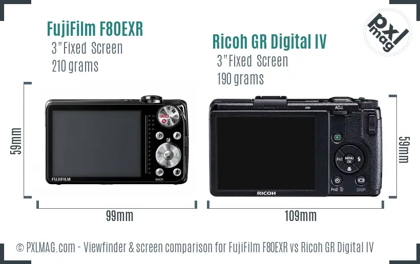 FujiFilm F80EXR vs Ricoh GR Digital IV Screen and Viewfinder comparison