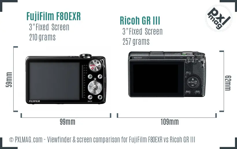 FujiFilm F80EXR vs Ricoh GR III Screen and Viewfinder comparison FujiFilm F80EXR vs Ricoh GR III Screen and Viewfinder comparison