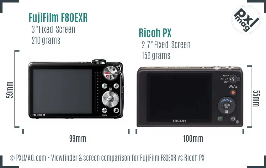 FujiFilm F80EXR vs Ricoh PX Screen and Viewfinder comparison FujiFilm F80EXR vs Ricoh PX Screen and Viewfinder comparison