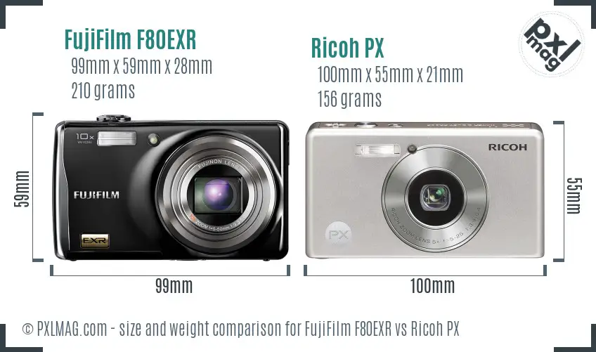 FujiFilm F80EXR vs Ricoh PX size comparison FujiFilm F80EXR vs Ricoh PX size comparison