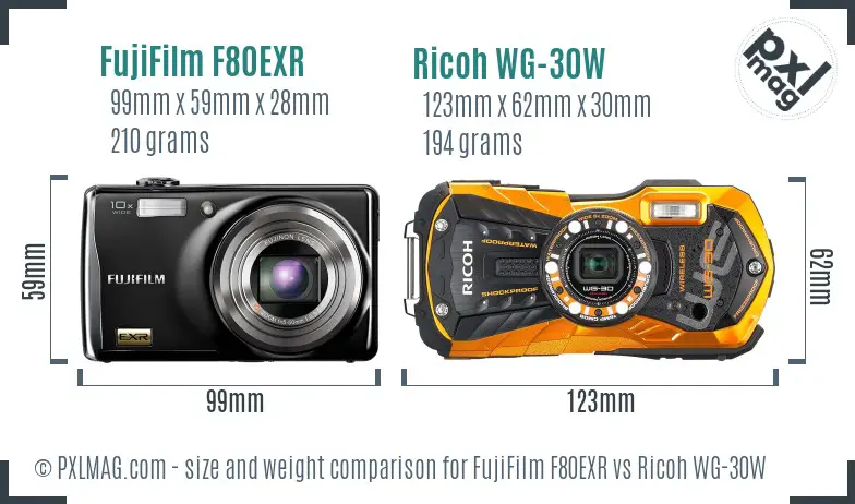 FujiFilm F80EXR vs Ricoh WG-30W size comparison FujiFilm F80EXR vs Ricoh WG-30W size comparison