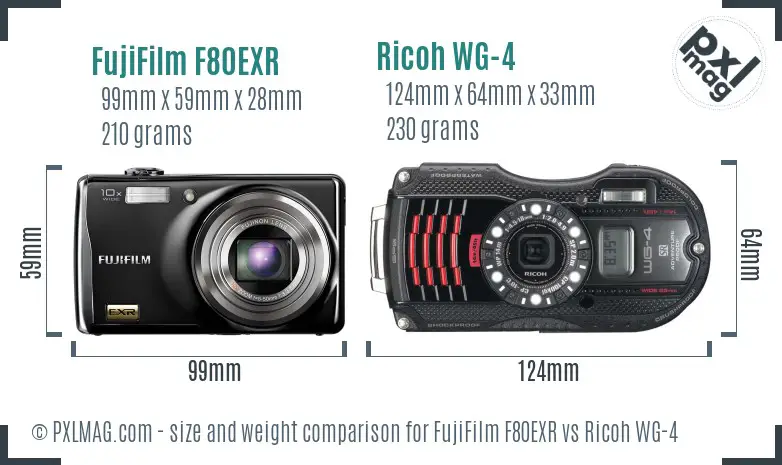 FujiFilm F80EXR vs Ricoh WG-4 size comparison