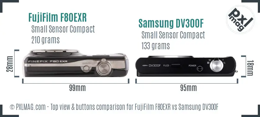 FujiFilm F80EXR vs Samsung DV300F top view buttons comparison
