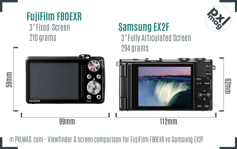 FujiFilm F80EXR vs Samsung EX2F Screen and Viewfinder comparison