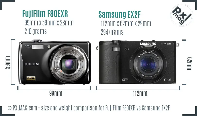 FujiFilm F80EXR vs Samsung EX2F size comparison