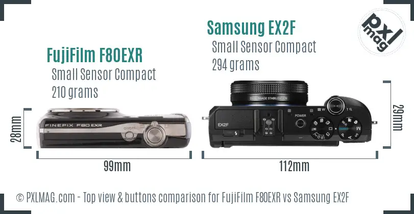 FujiFilm F80EXR vs Samsung EX2F top view buttons comparison