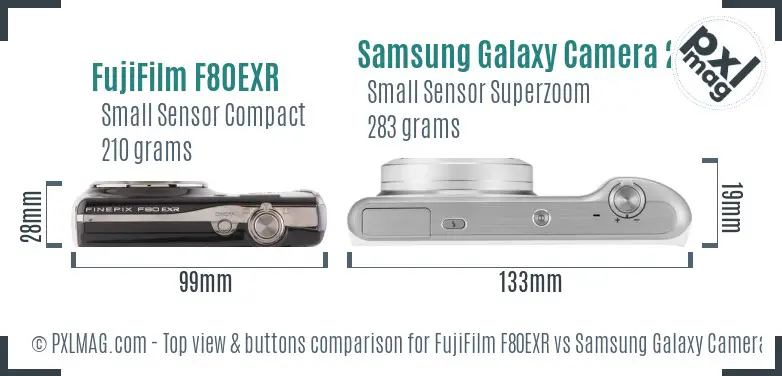 FujiFilm F80EXR vs Samsung Galaxy Camera 2 top view buttons comparison