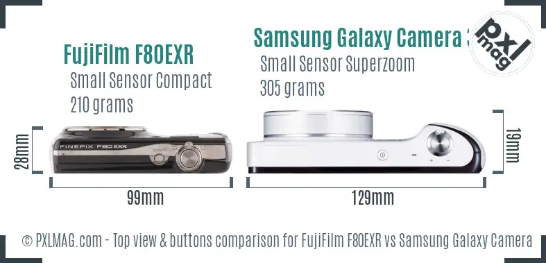 FujiFilm F80EXR vs Samsung Galaxy Camera 3G top view buttons comparison