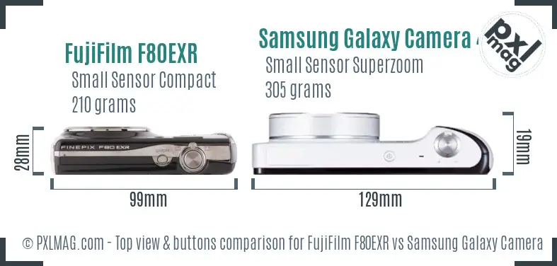 FujiFilm F80EXR vs Samsung Galaxy Camera 4G top view buttons comparison