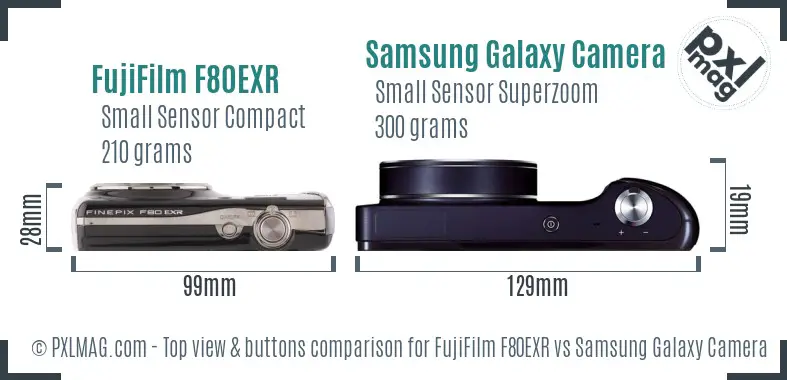 FujiFilm F80EXR vs Samsung Galaxy Camera top view buttons comparison