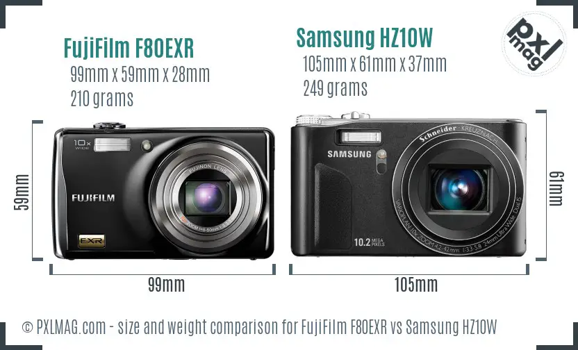 FujiFilm F80EXR vs Samsung HZ10W size comparison
