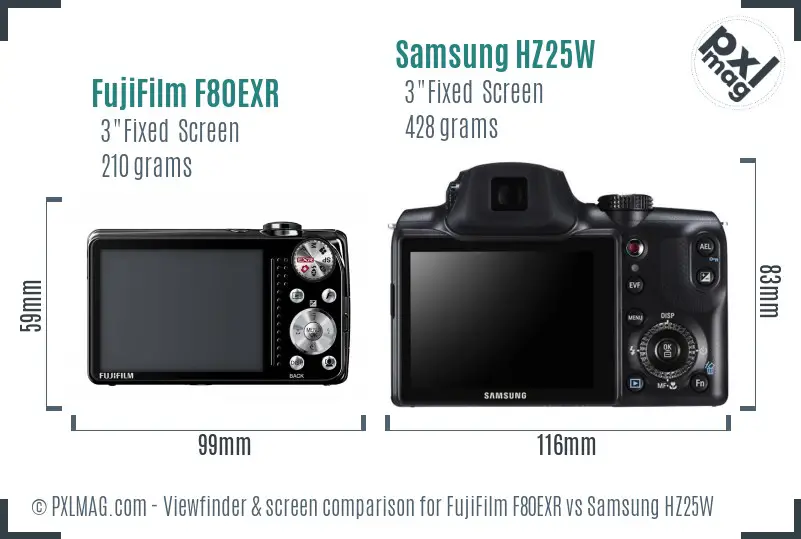 FujiFilm F80EXR vs Samsung HZ25W Screen and Viewfinder comparison FujiFilm F80EXR vs Samsung HZ25W Screen and Viewfinder comparison