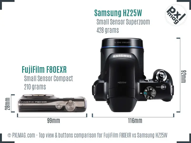 FujiFilm F80EXR vs Samsung HZ25W top view buttons comparison FujiFilm F80EXR vs Samsung HZ25W top view buttons comparison