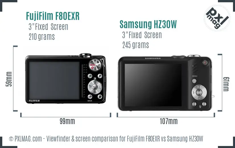 FujiFilm F80EXR vs Samsung HZ30W Screen and Viewfinder comparison