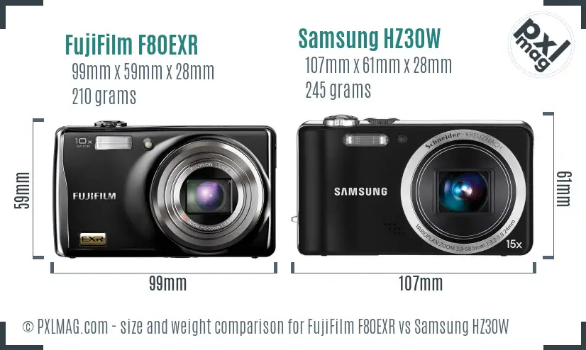FujiFilm F80EXR vs Samsung HZ30W size comparison