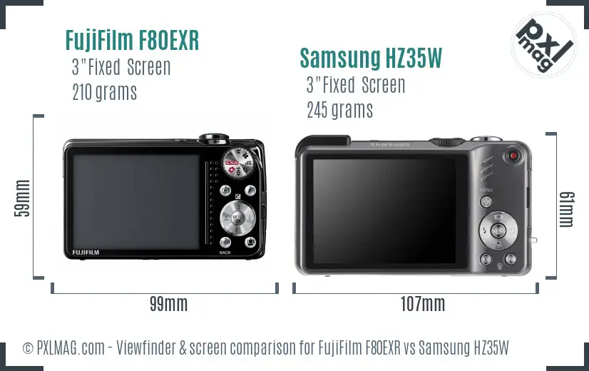 FujiFilm F80EXR vs Samsung HZ35W Screen and Viewfinder comparison