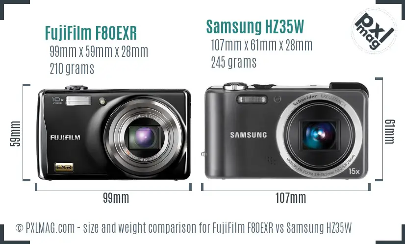 FujiFilm F80EXR vs Samsung HZ35W size comparison