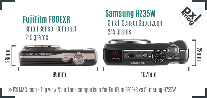 FujiFilm F80EXR vs Samsung HZ35W top view buttons comparison