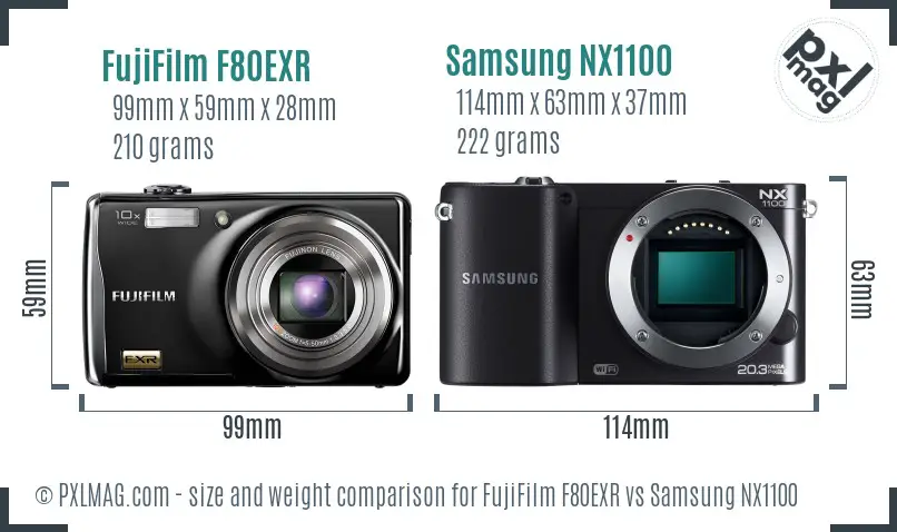 FujiFilm F80EXR vs Samsung NX1100 size comparison FujiFilm F80EXR vs Samsung NX1100 size comparison