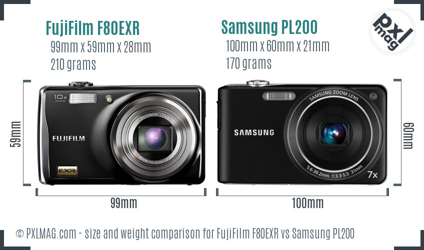 FujiFilm F80EXR vs Samsung PL200 size comparison
