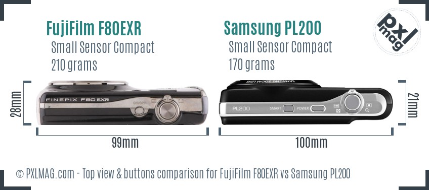 FujiFilm F80EXR vs Samsung PL200 top view buttons comparison